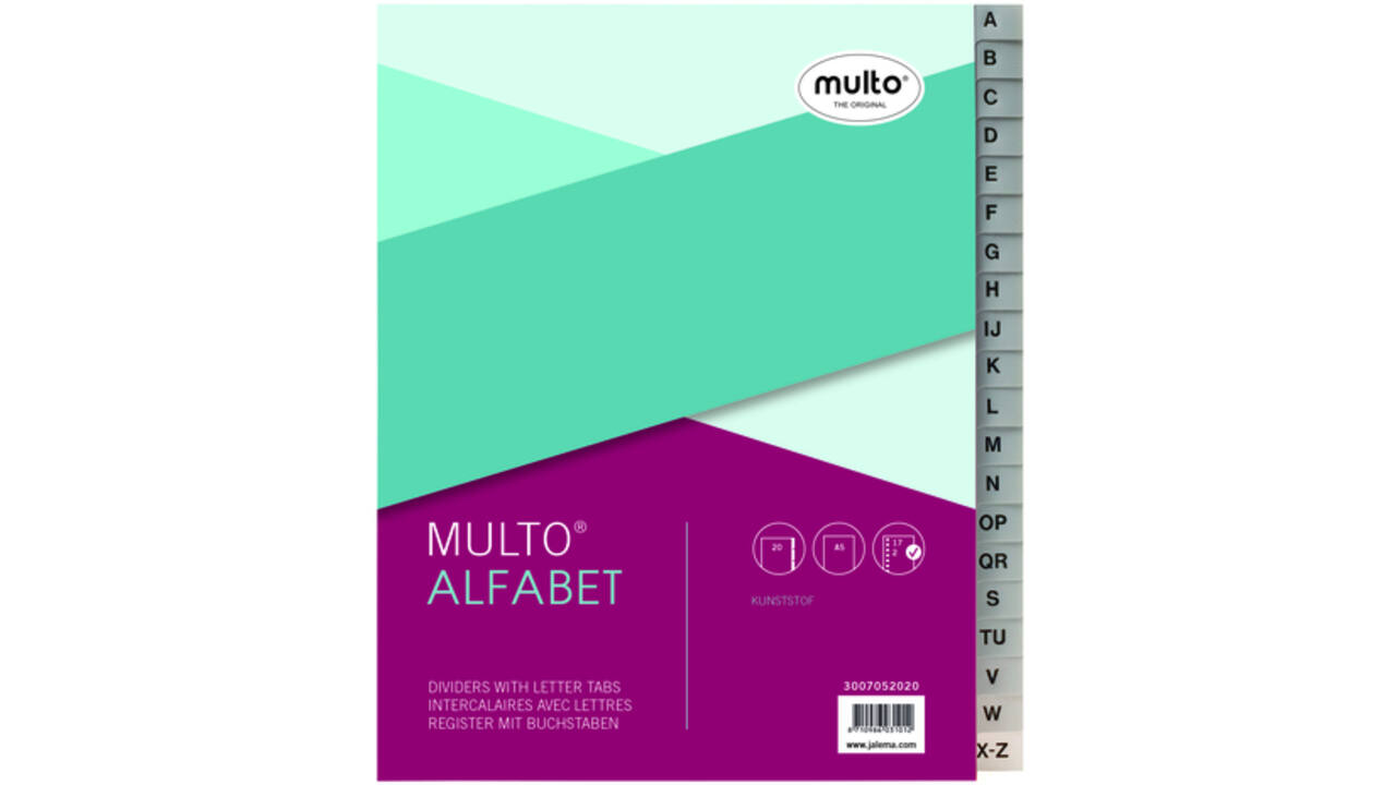 Tabbladen Multo A5 17-gaats alfabet PP grijs