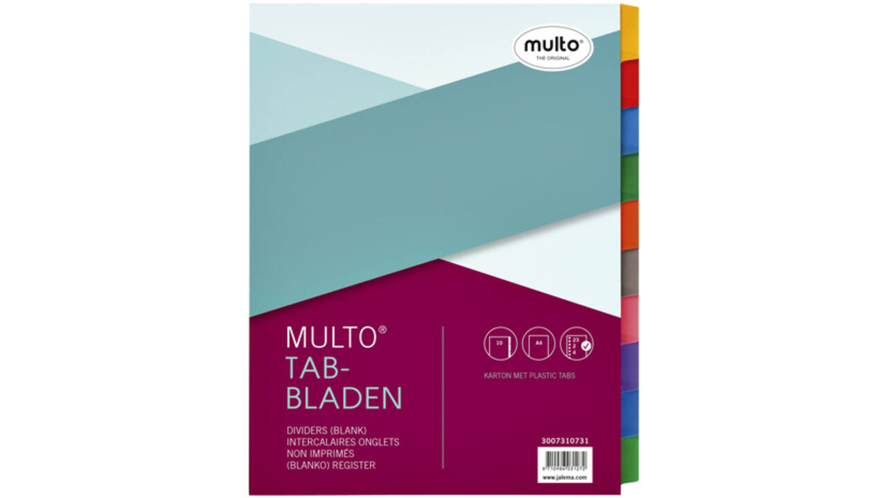 Tabbladen Multo A4 23-gaats 10-delig wit karton 220gr