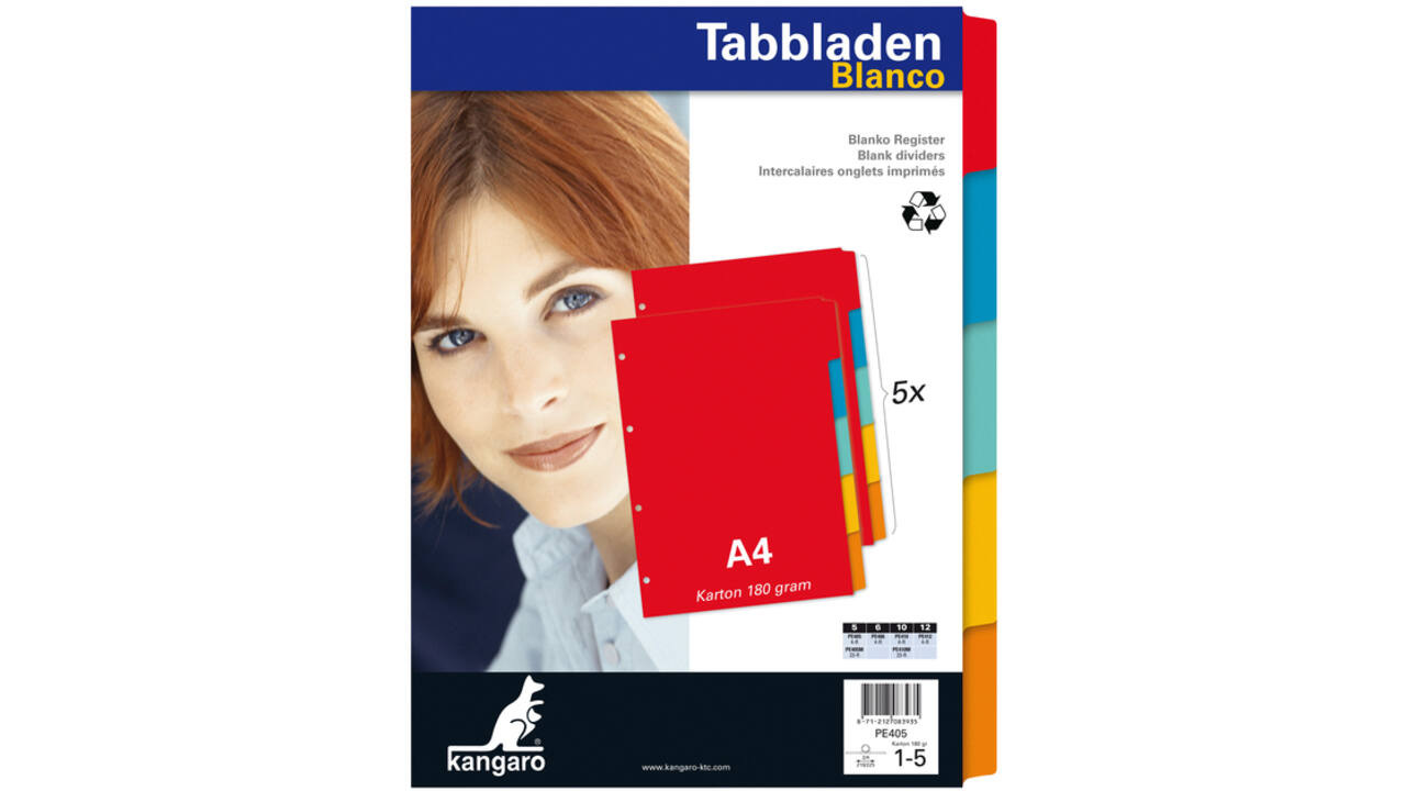 Tabbladen Kangaro 4-gaats PE405 5-delig assorti karton