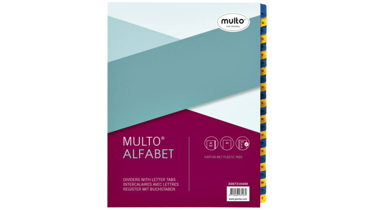 Tabbladen Multo A4 23-rings 24-delig A-Z blauw/geel karton 170gr