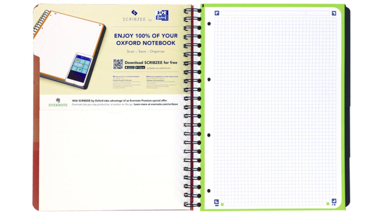Projectboek Oxford School A4+ ruit 5x5mm 4-gaats 240 pagina's rood