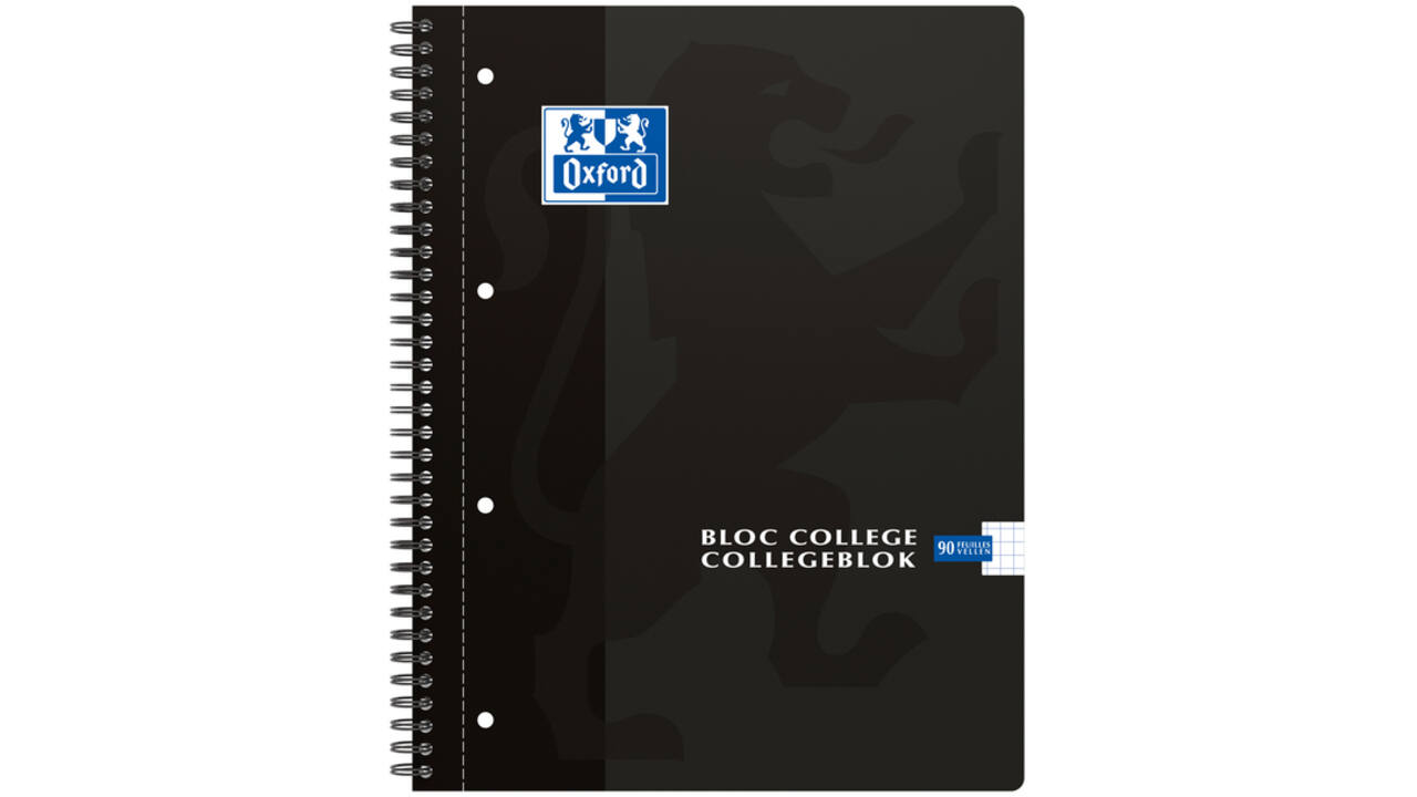 Collegeblok Oxford A4+ ruit 5x5mm 4-gaats 180 pagina's 80gr zwart