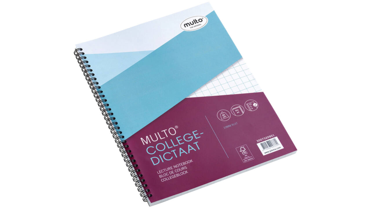 Collegeblok Multo A4 ruit 10x10mm 23-gaats 160 pagina's 80gr wit