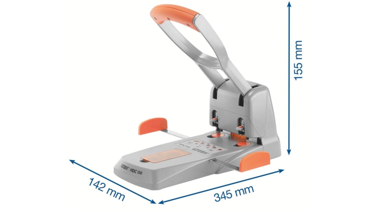 Perforator Rapid Supreme HDC150/2 heavy duty 2-gaats 150 vel zilver/oranje
