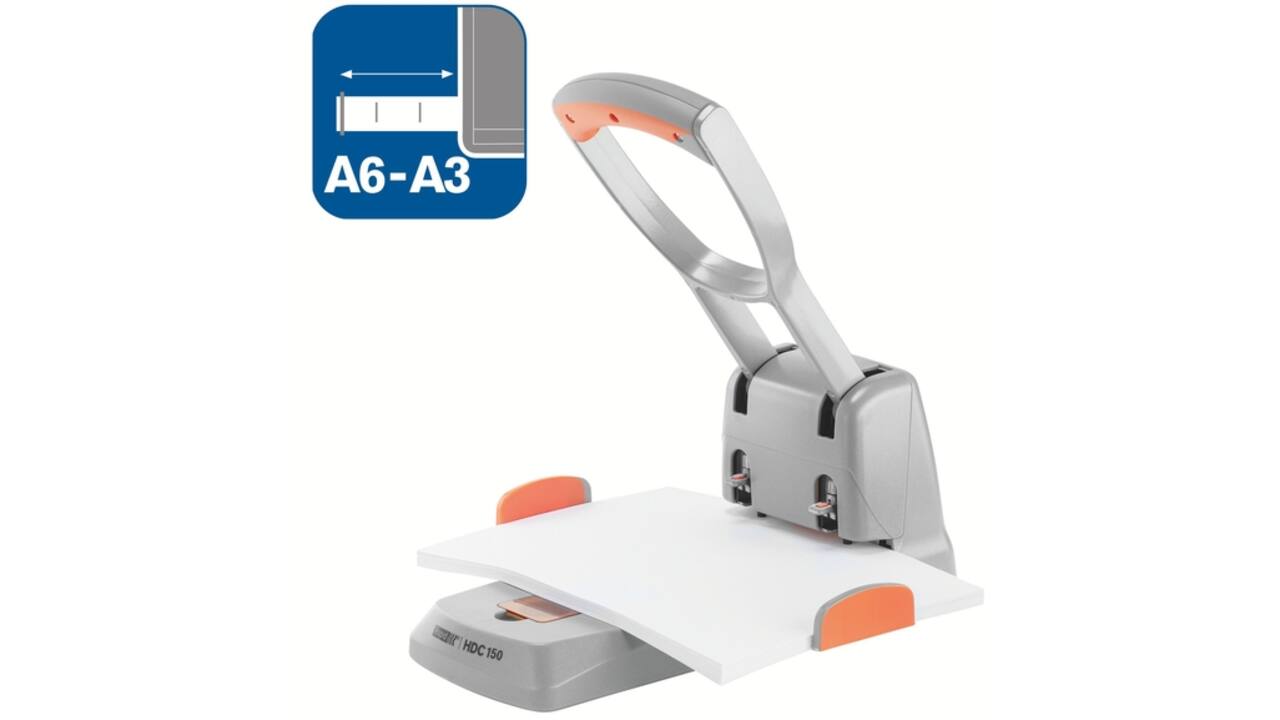 Perforator Rapid Supreme HDC150/2 heavy duty 2-gaats 150 vel zilver/oranje
