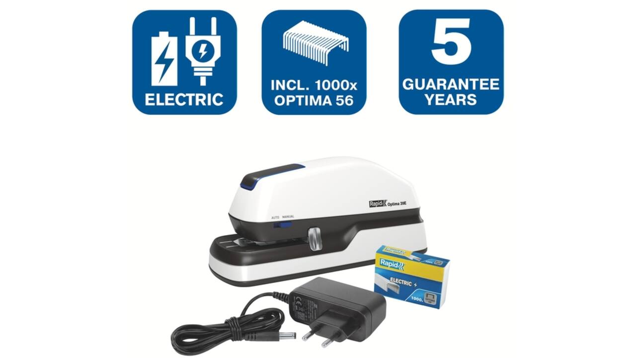 Nietmachine elektrisch Rapid Optima 20 20vel zilver/zwart