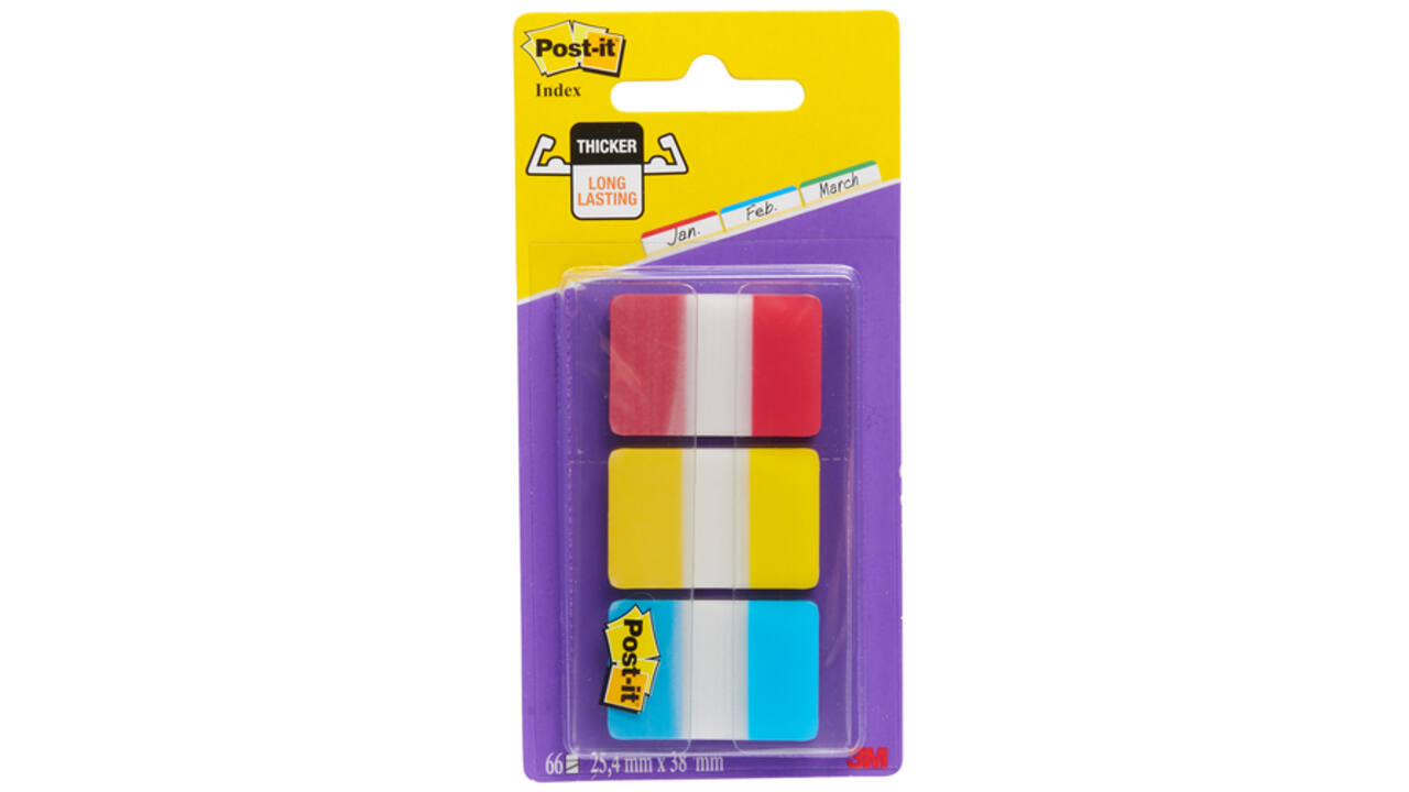 Indextabs Post-it 686RYB 25.4x38.1mm strong blauw, rood, geel 66 tabs