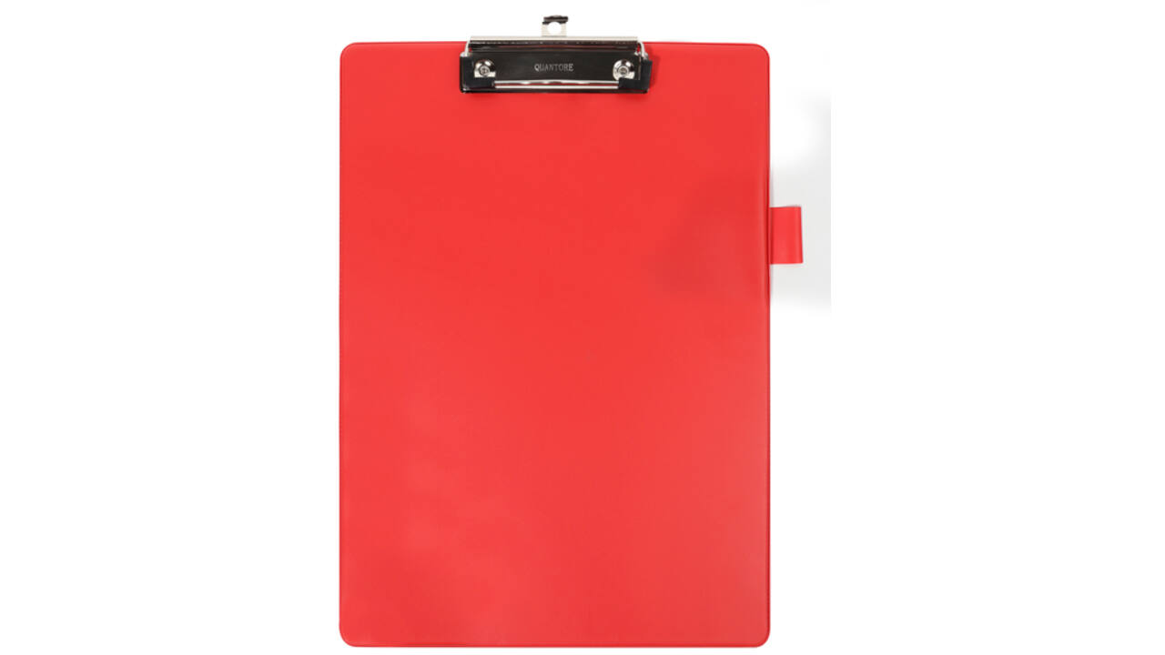 Klembord Quantore A4 staand PVC rood met 100mm klem + penlus