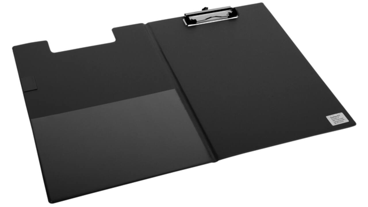 Klembordmap Quantore A4 staand PVC zwart met 100mm klem + penlus