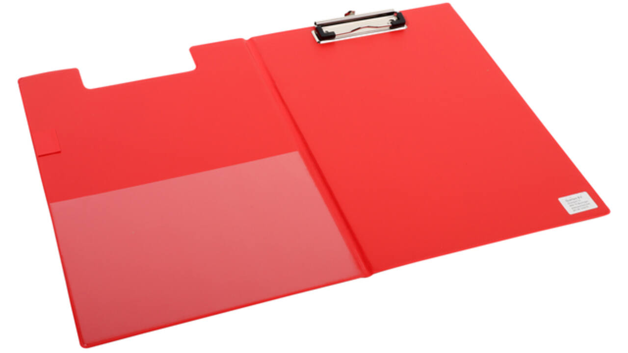 Klembordmap Quantore A4 staand PVC rood met 100mm klem + penlus