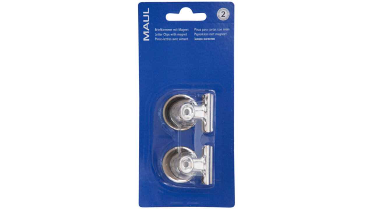 Papierklem MAUL Bulldog met magneet 30mm capaciteit 10mm zilver