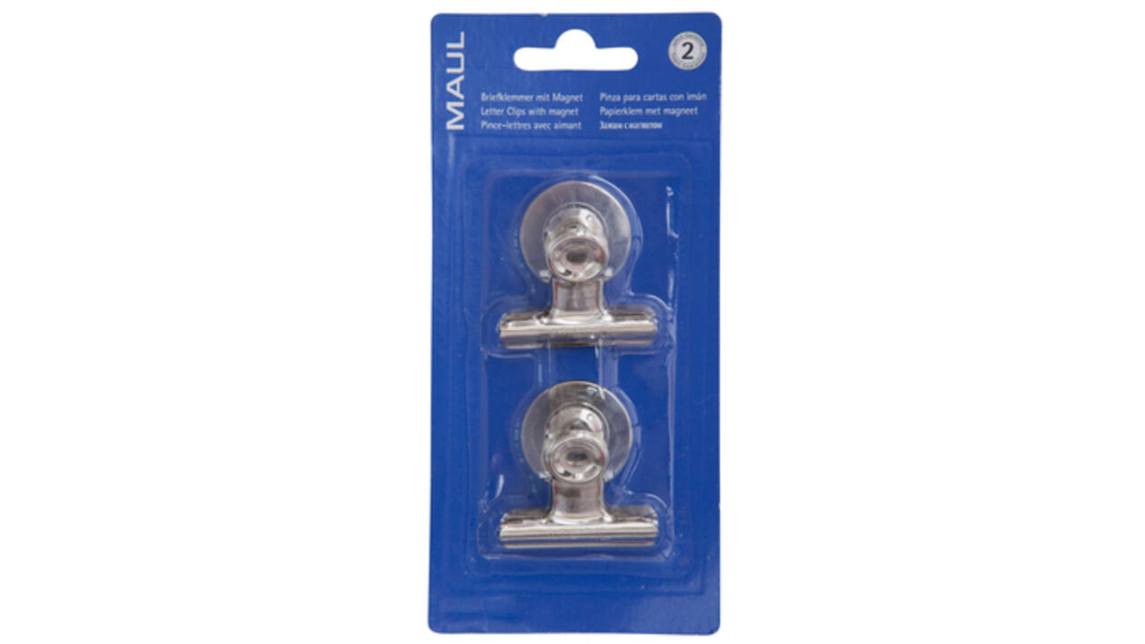 Papierklem MAUL Bulldog met magneet 40mm capaciteit 15mm zilver