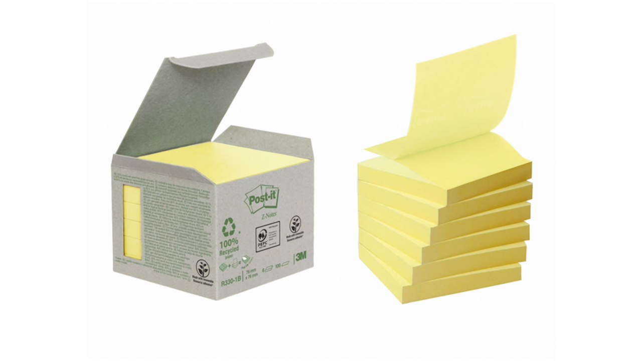Memoblok Post-it Z-Note R330-1B recycled 76x76mm canary yellow