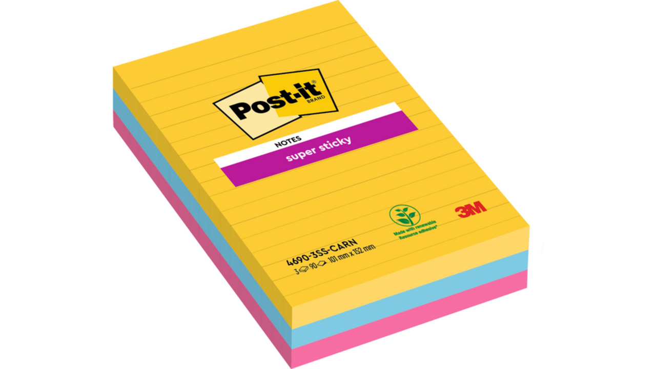 Memoblok Post-it 4690 Super Sticky 101x152mm lijn Rio