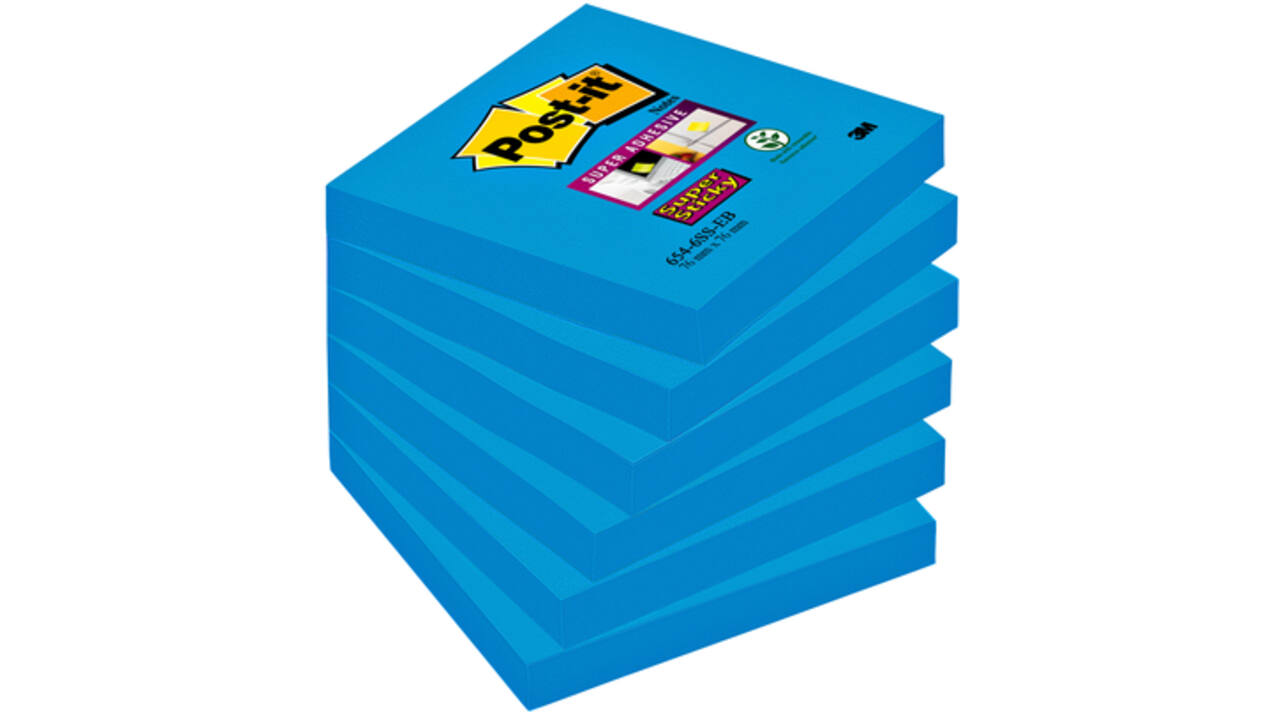 Memoblok Post-it 654 Super Sticky 76x76mm blauw