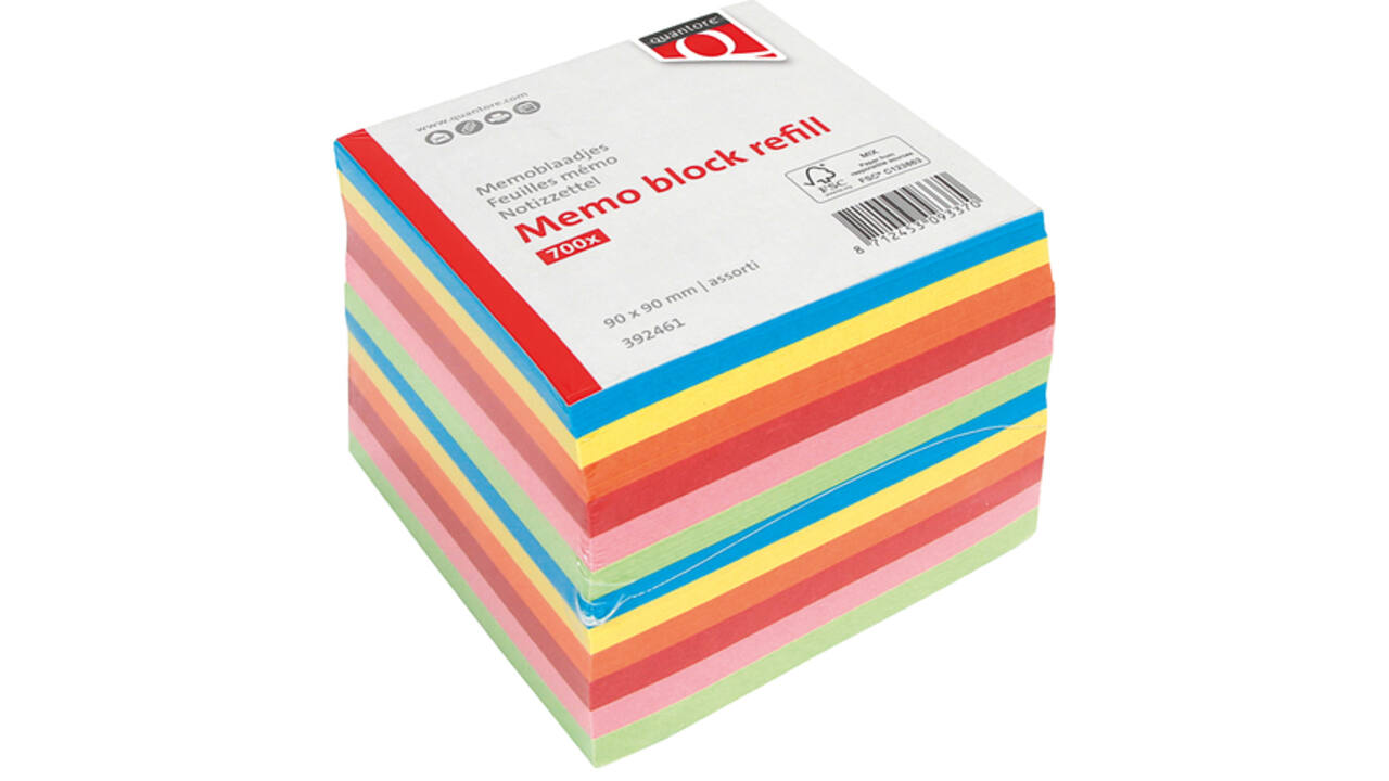 Memoblok Quantore 90x90mm 700vel losbladig assorti