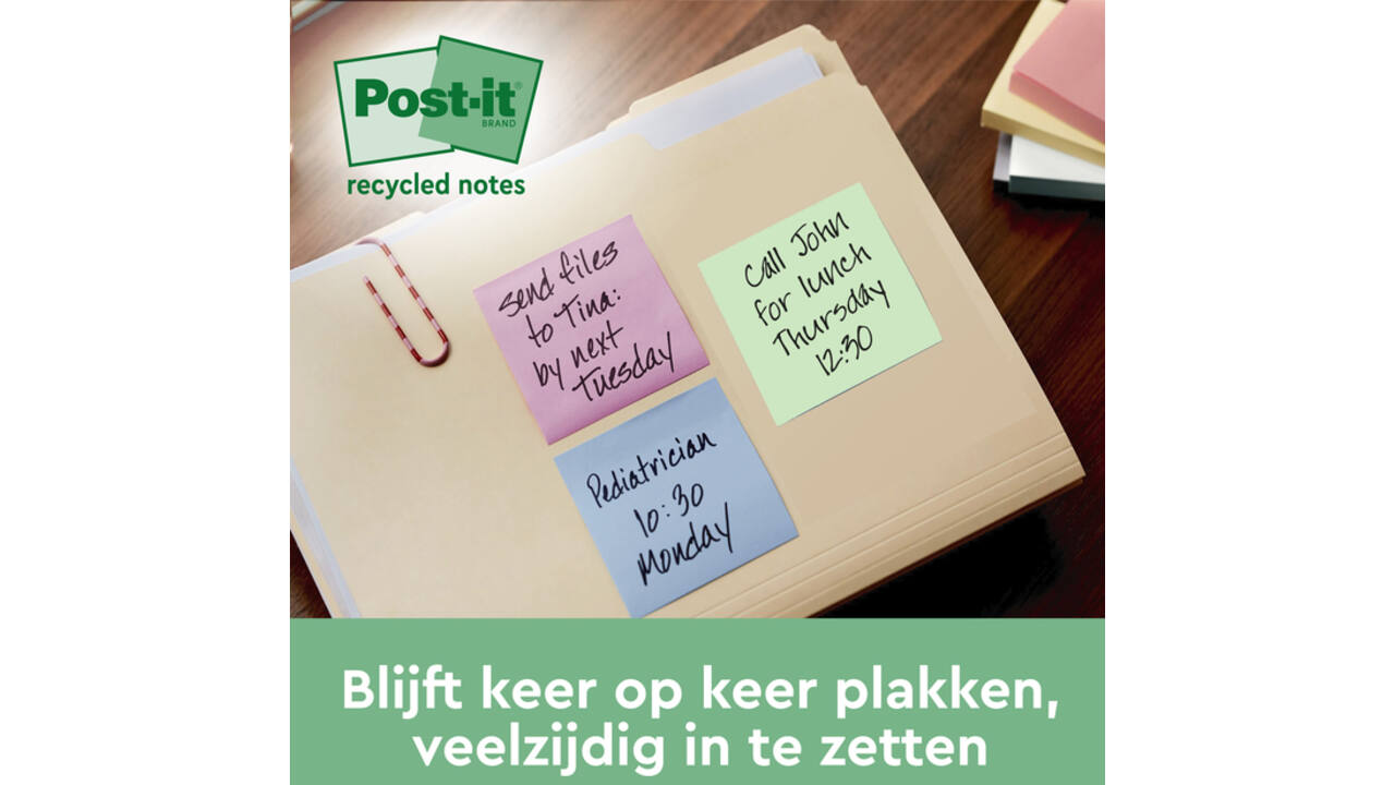 Memoblok Post-it 654-RTP 76x76mm recycled rainbow pastel