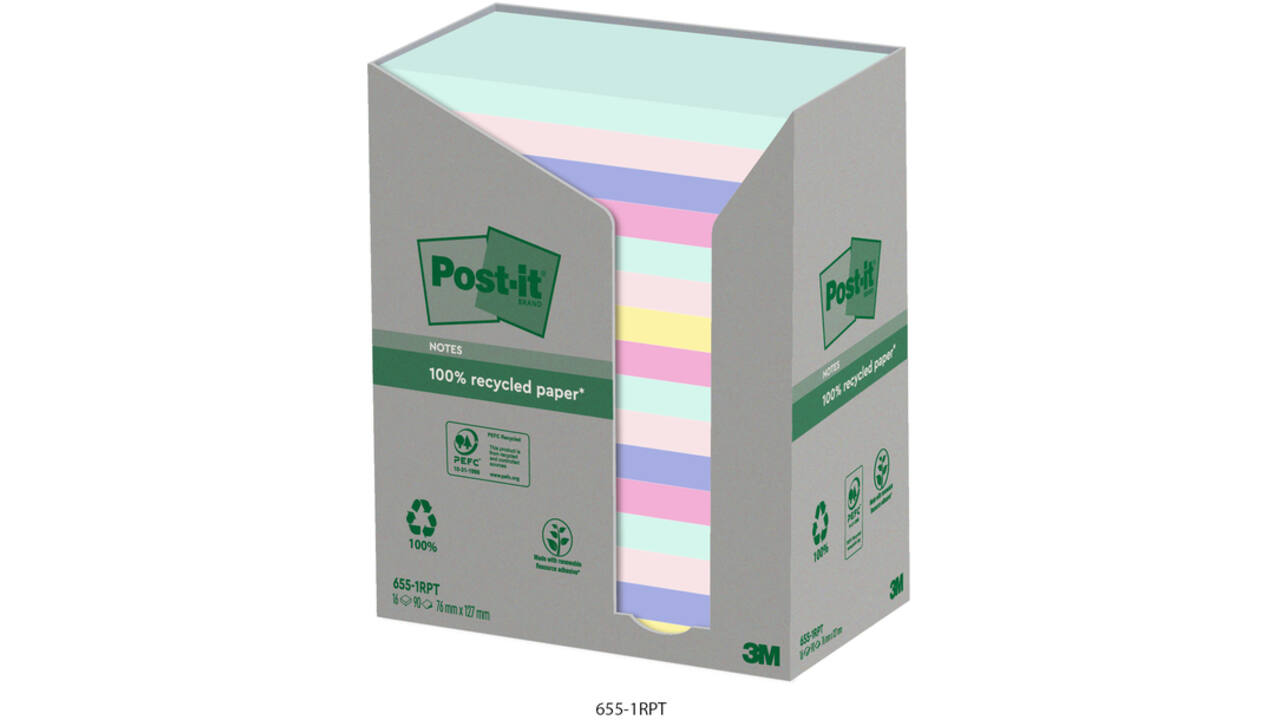 Memoblok Post-it 655-RPT 76x127mm recycled rainbow pastel
