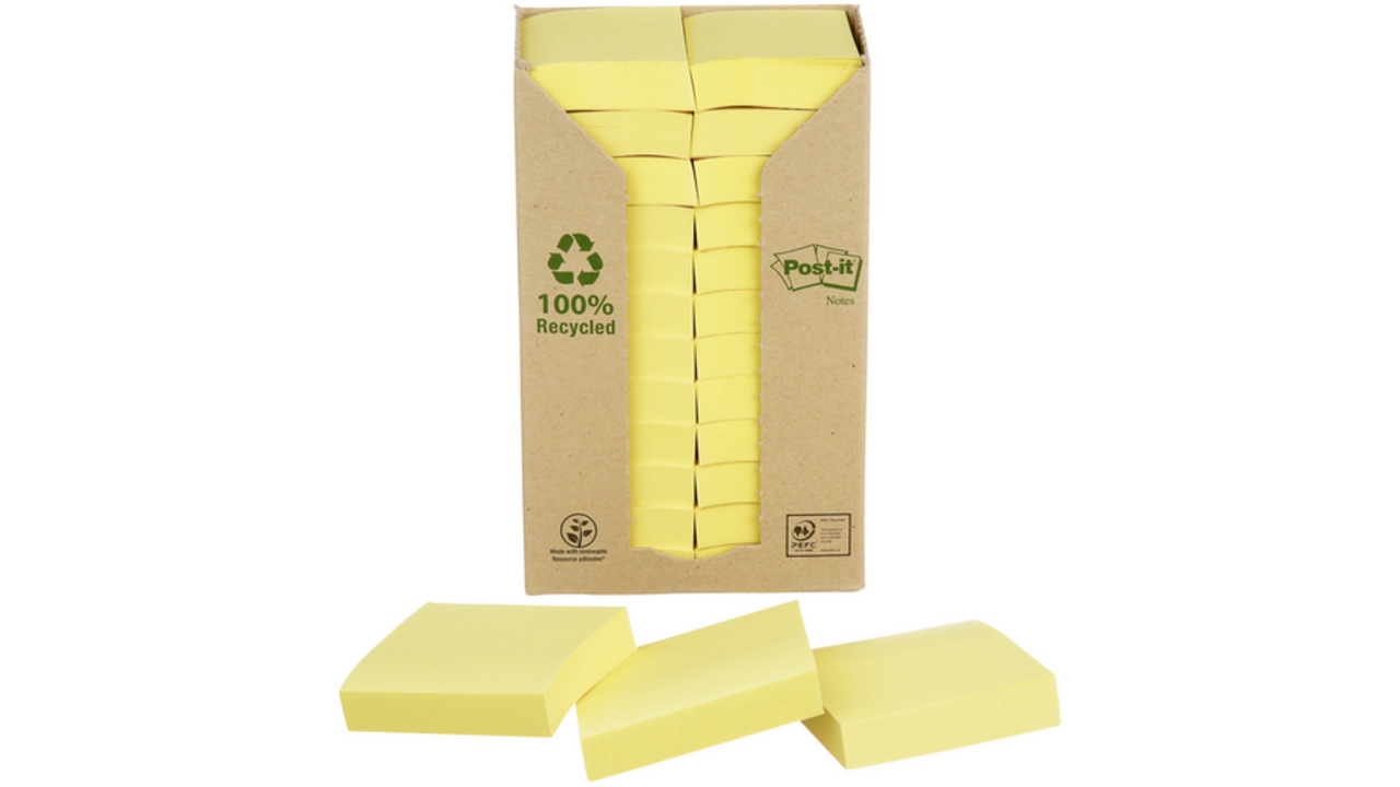 Memoblok Post-it 653 38x51mm recycled geel