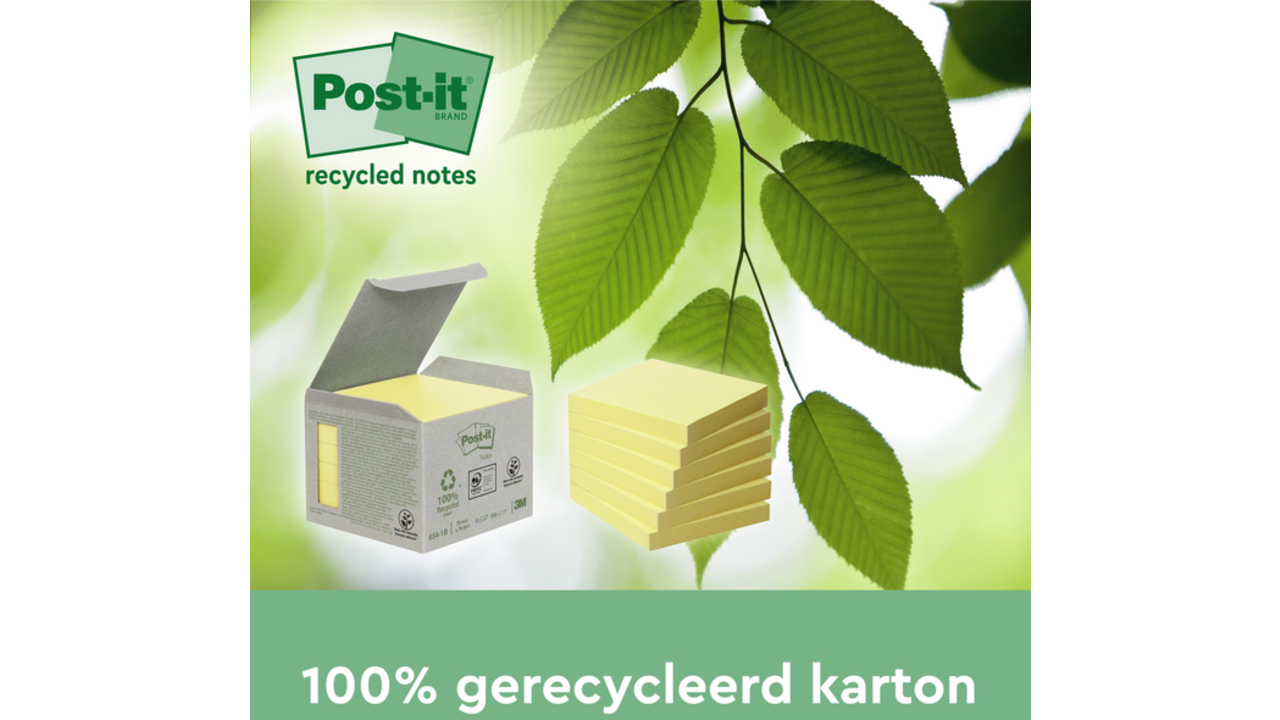 Memoblok Post-it 653 38x51mm recycled geel