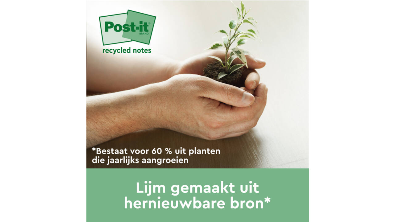 Memoblok Post-it 654 76x76mm recycled pastel geel