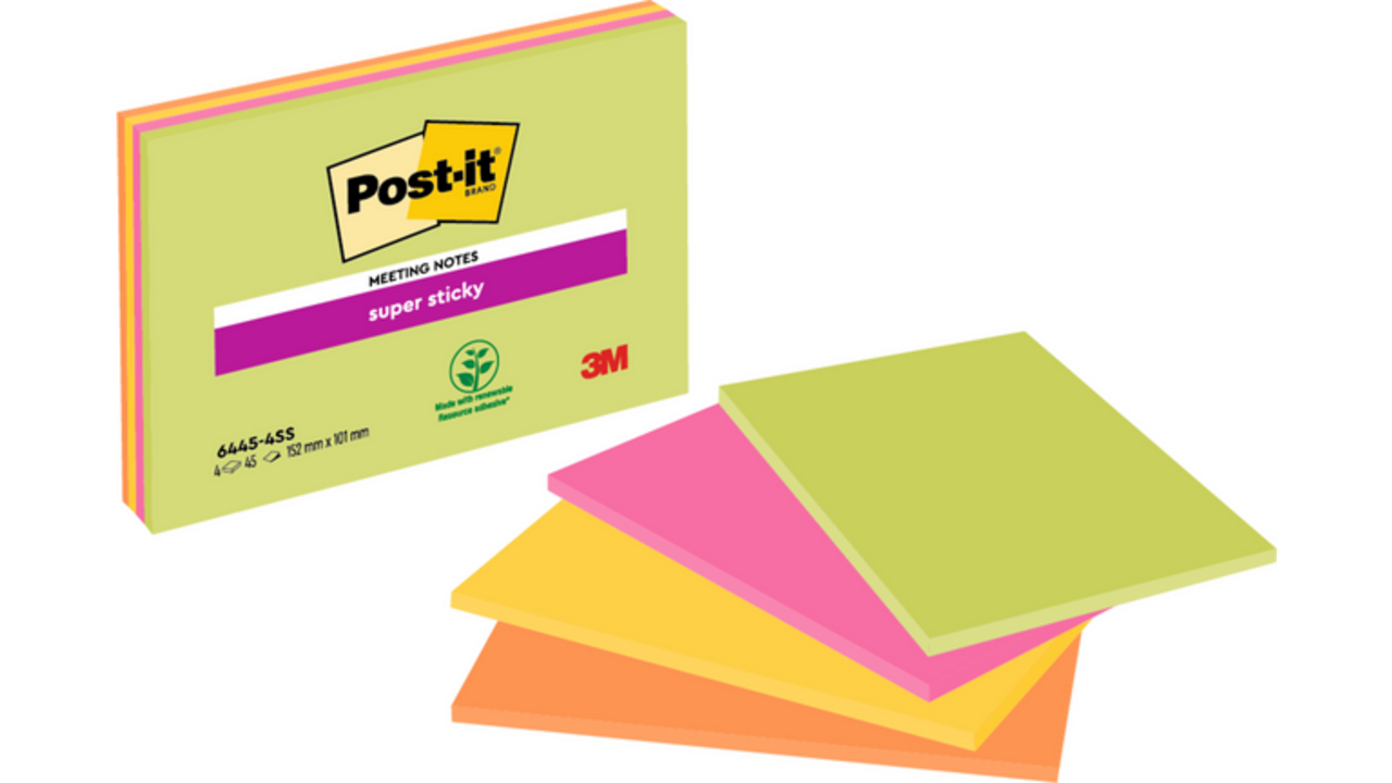 Memoblok Post-it 6445 Super Sticky 152x101mm assorti