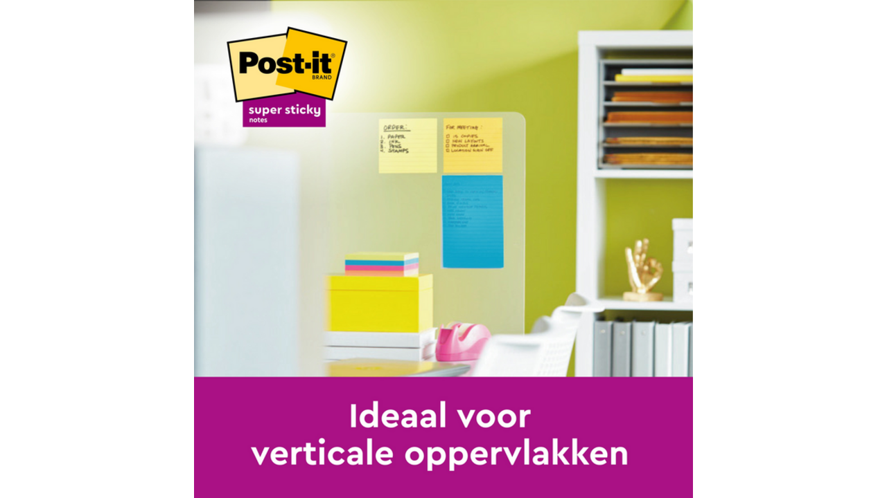 Memoblok Post-it 6845 Super Sticky 203x152mm assorti