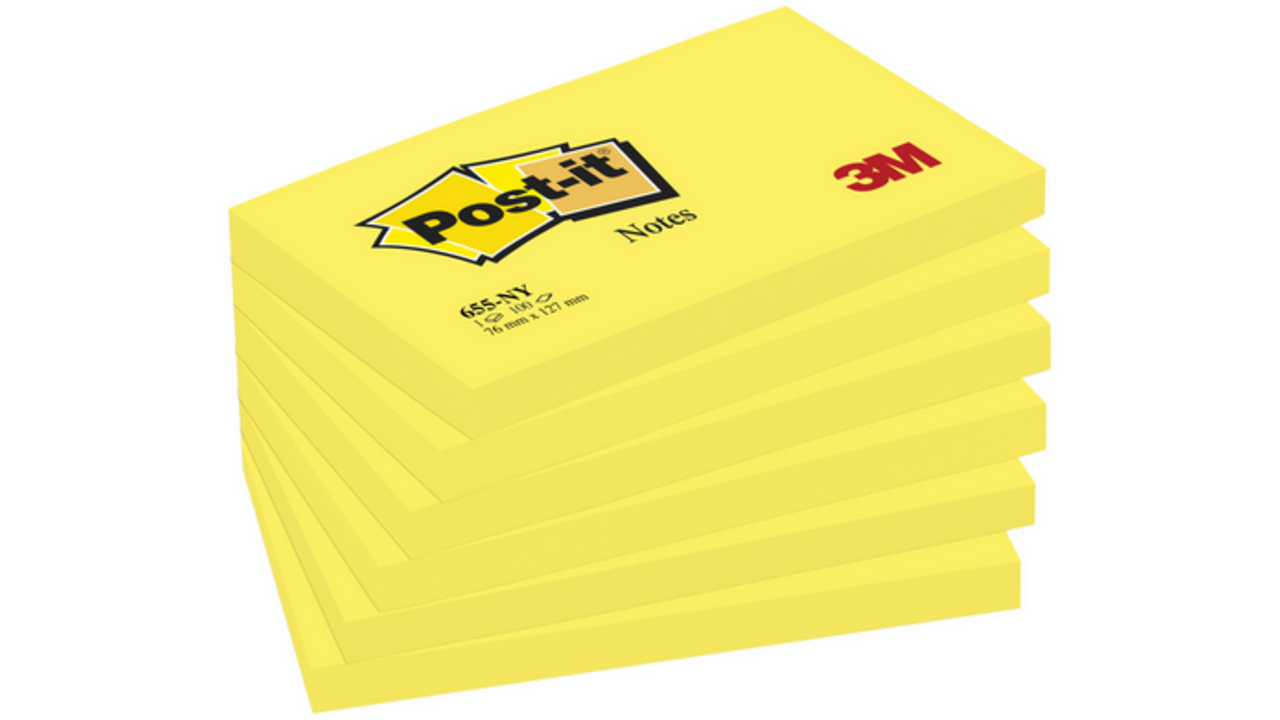 Memoblok Post-it 655 76x127mm 100 vel per blok neon geel