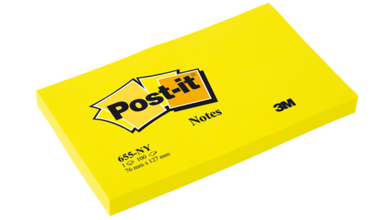 Memoblok Post-it 655 76x127mm 100 vel per blok neon geel