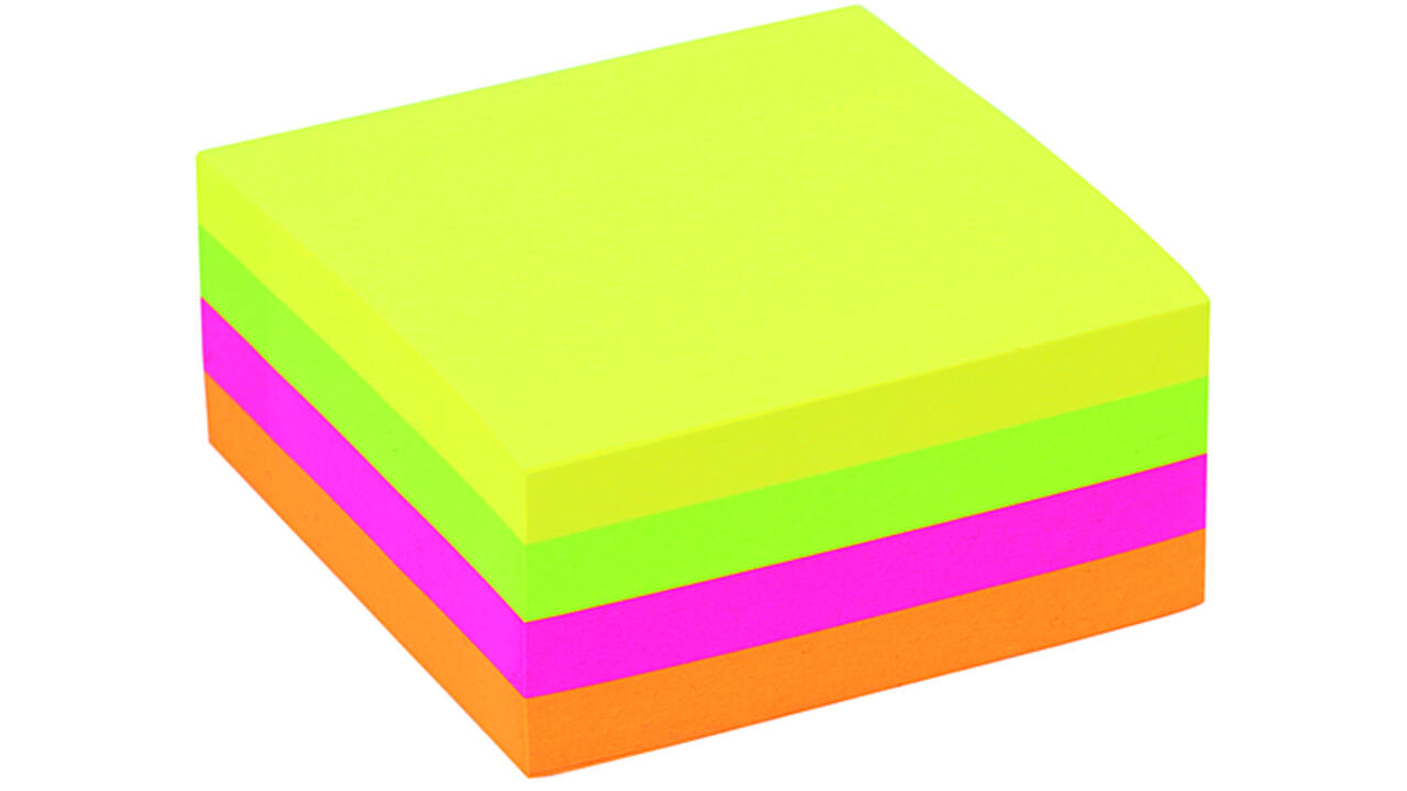 Memoblok Quantore 76x76mm neon kleuren assorti 4 kleuren