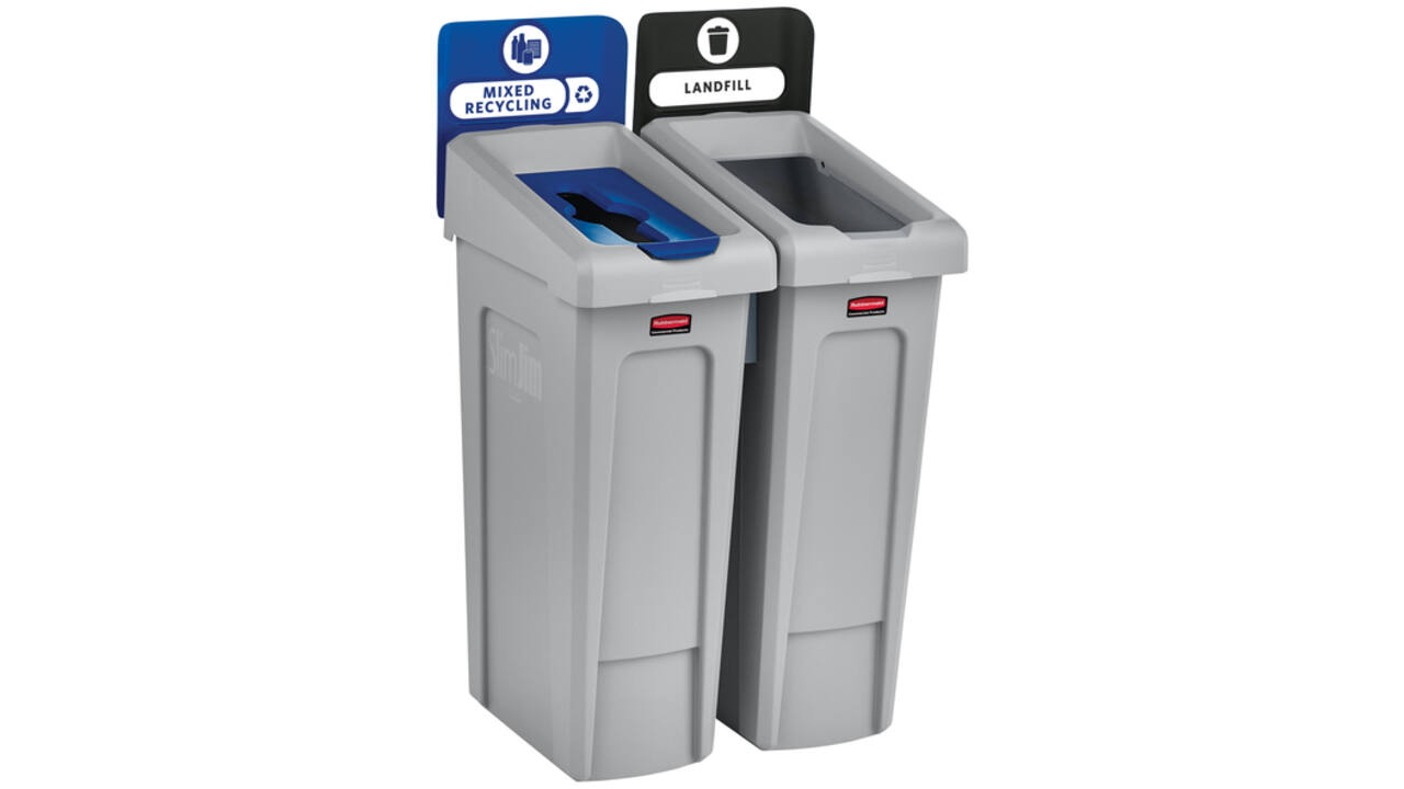 Afvalbak Rubbermaid Slim Jim Recyclestation starterset 87L grijs