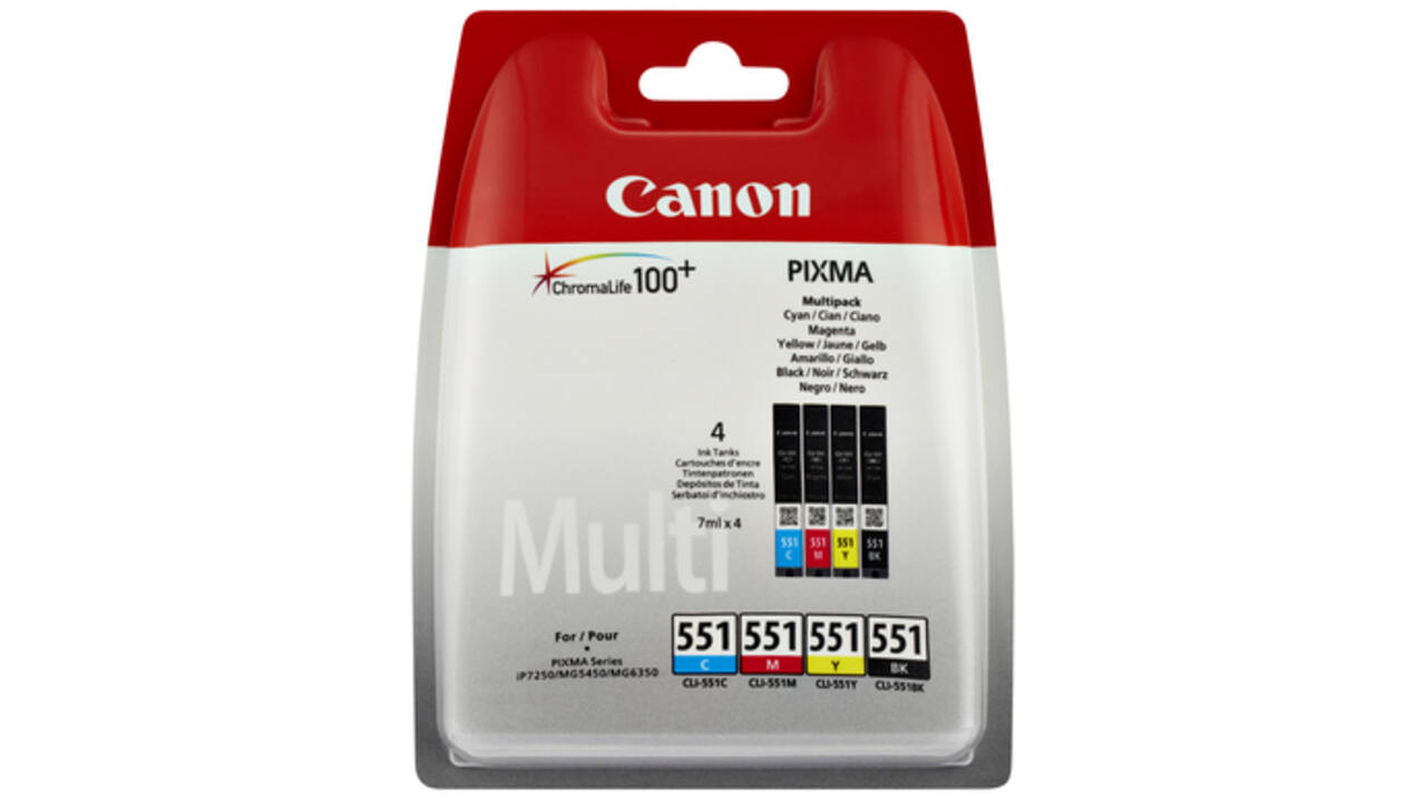 Inktcartridge Canon CLI-551 zwart + 3 kleuren