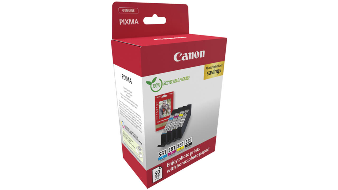Inktcartridge Canon CLI-581 4 kleuren + 50vel fotopap 10x15cm