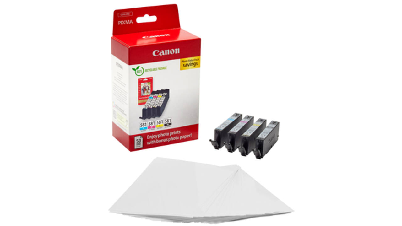 Inktcartridge Canon CLI-581 4 kleuren + 50vel fotopap 10x15cm