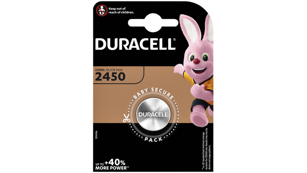 Batterij Duracell knoopcel 1xCR2450 lithium Ø24mm 3V-540mAh