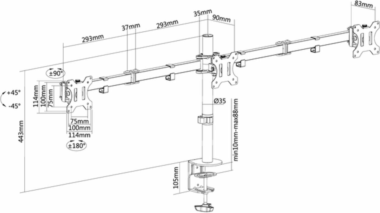 Monitorarm Neomounts D550D3 10-27" zwart