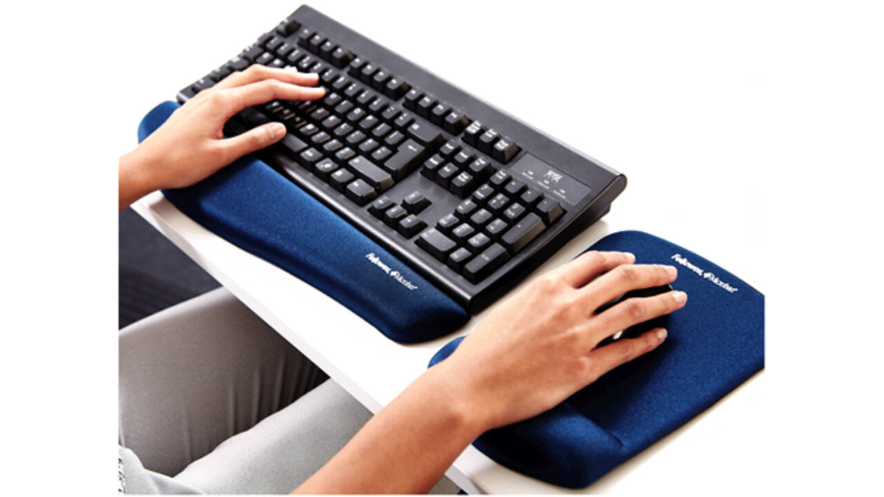 Muismat met polssteun Fellowes Plush Touch blauw