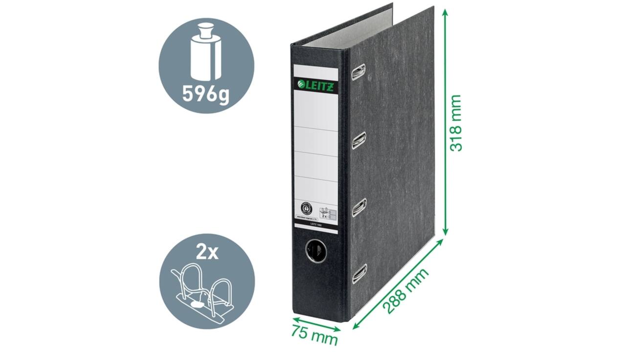 Ordner Leitz 1092 giro-bank met dubbele mechaniek 75mm karton A4 zwart