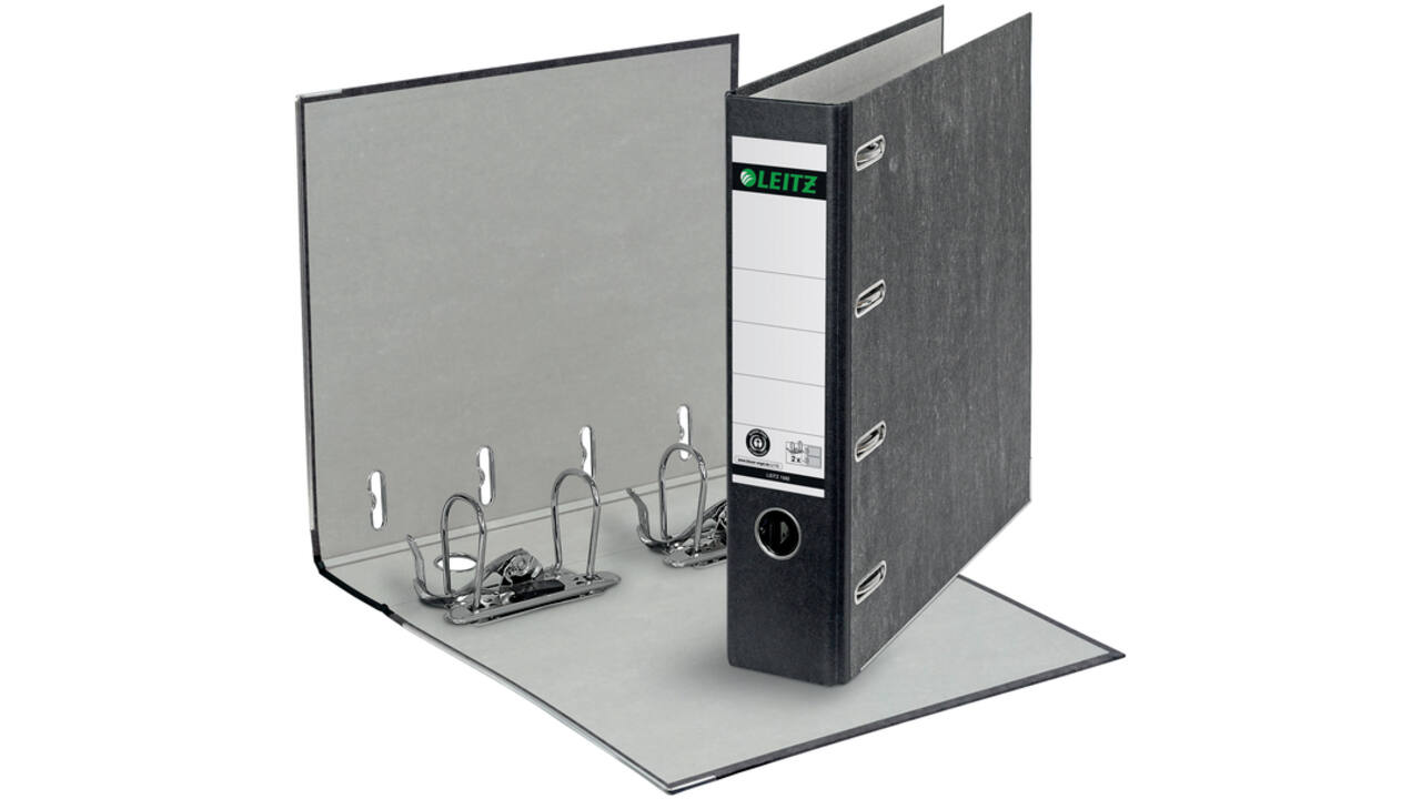 Ordner Leitz 1092 giro-bank met dubbele mechaniek 75mm karton A4 zwart