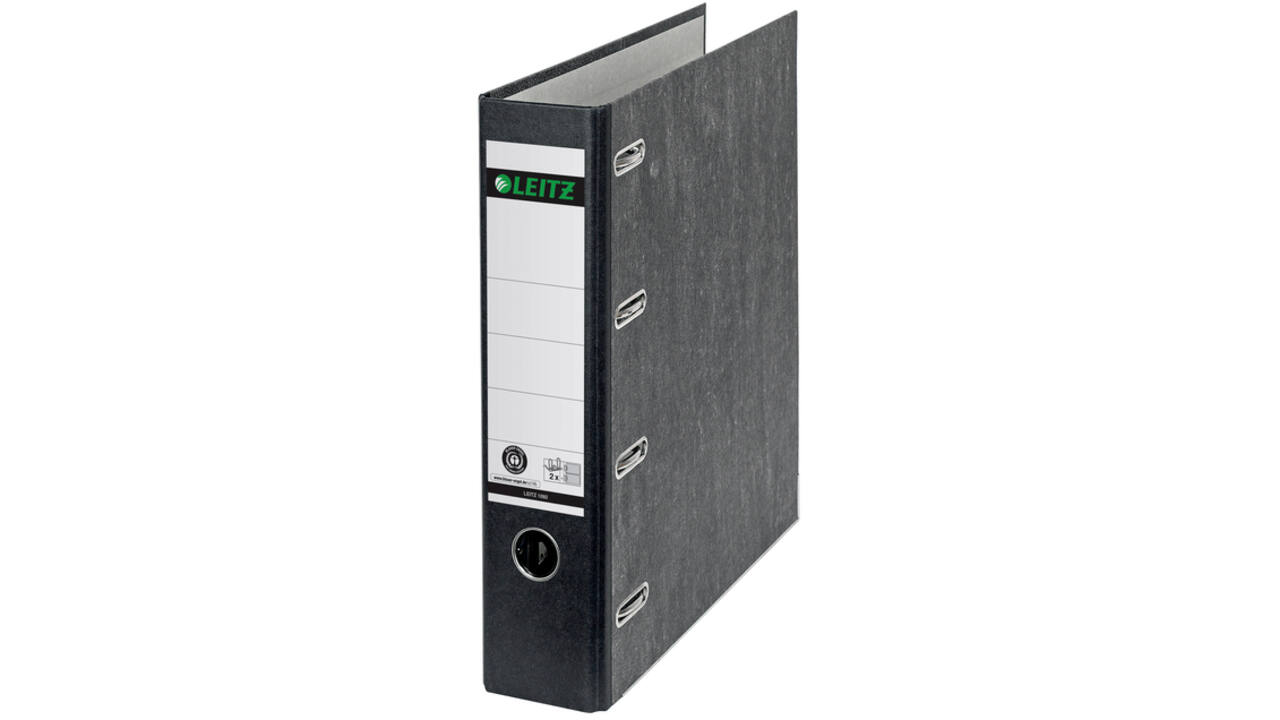 Ordner Leitz 1092 giro-bank met dubbele mechaniek 75mm karton A4 zwart