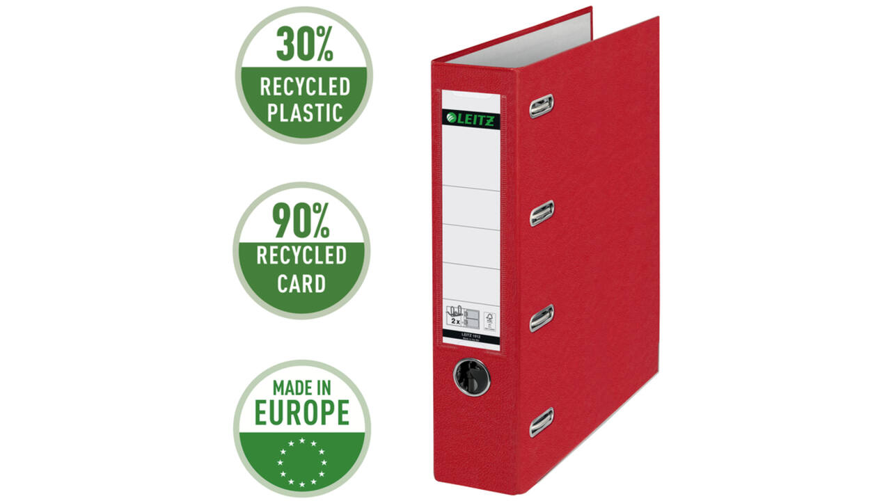 Giro-bank ordner Leitz A4 met dubbele mechaniek 80mm PP rood