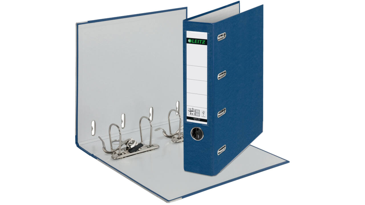 Giro-bank ordner Leitz A4 met dubbele mechaniek 80mm PP blauw