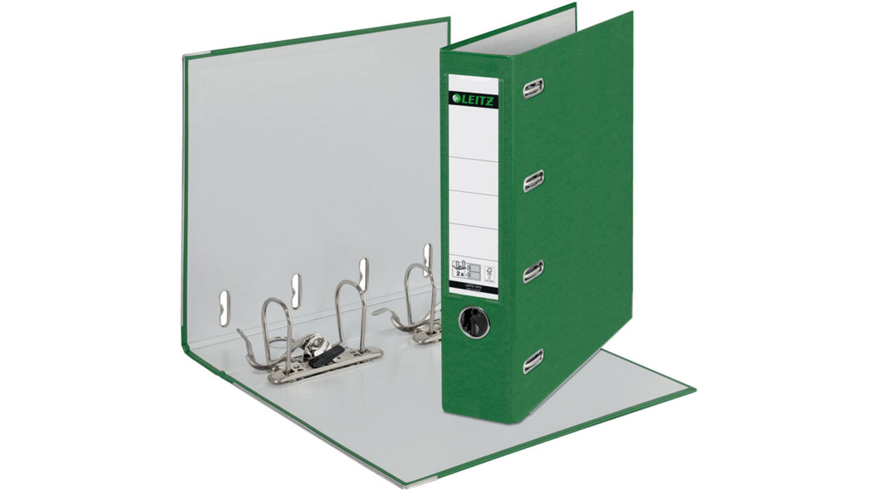 Giro-/bank ordner Leitz A4 met dubbele mechaniek 80mm PP groen