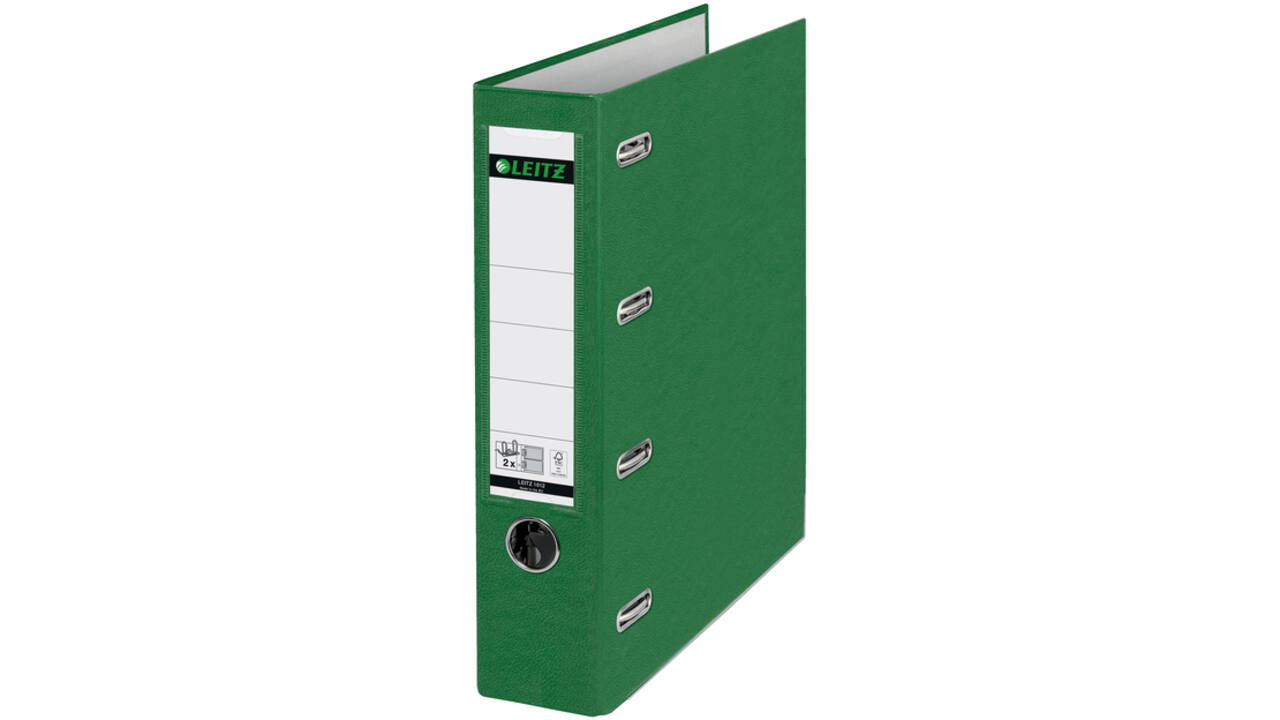 Giro-/bank ordner Leitz A4 met dubbele mechaniek 80mm PP groen