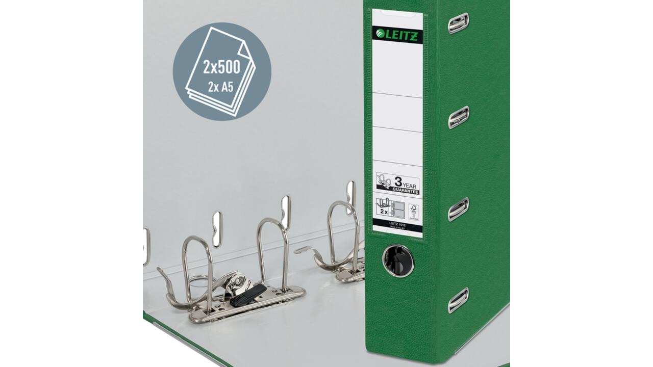 Giro-/bank ordner Leitz A4 met dubbele mechaniek 80mm PP groen