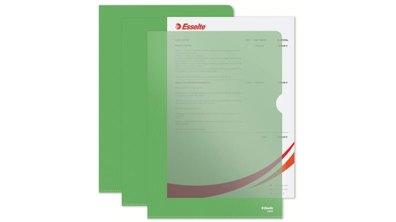 Insteekmap L-model Esselte standaard A4 0.11mm PP groen 100 stuks