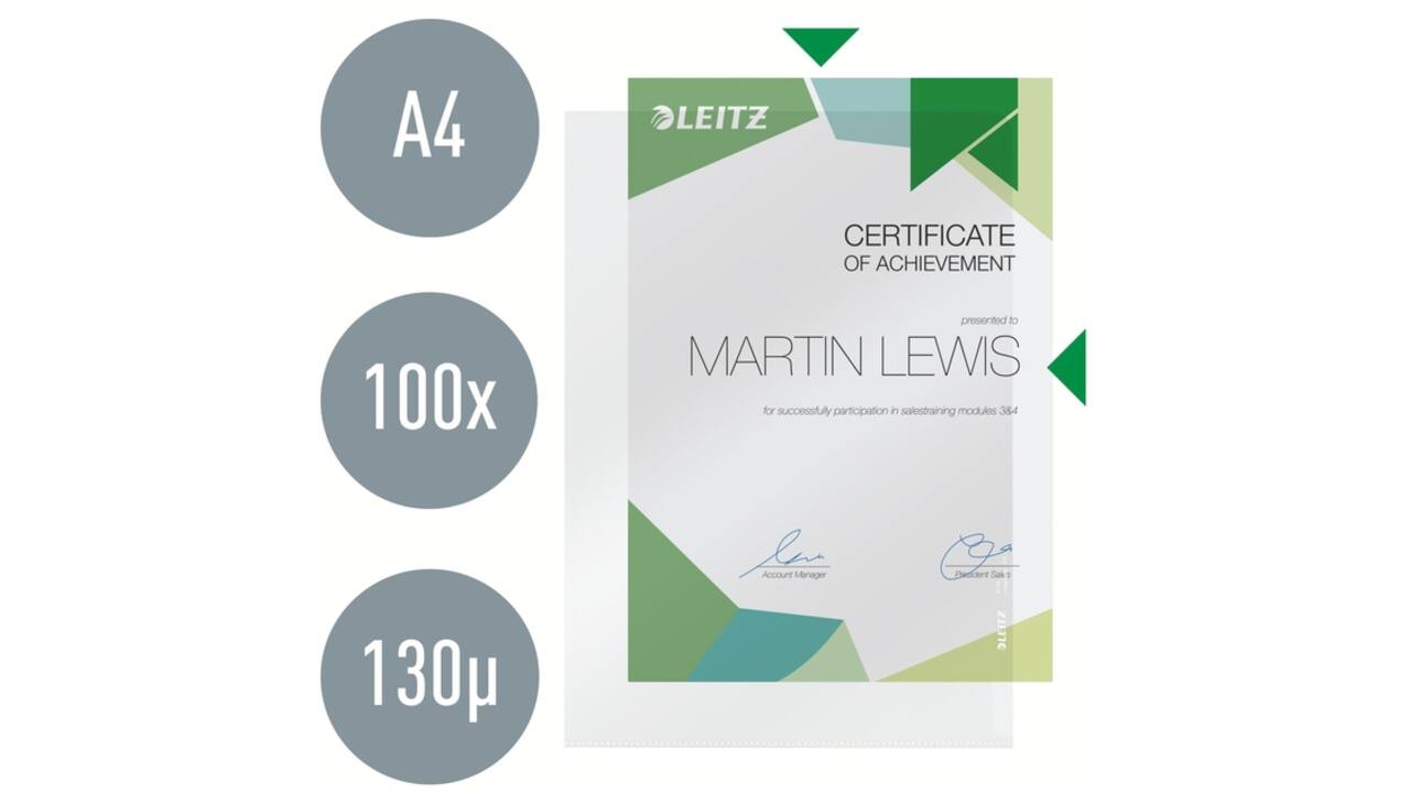 Insteekmap L-model Leitz Premium 0.13mm PP A4 transparant 100 stuks