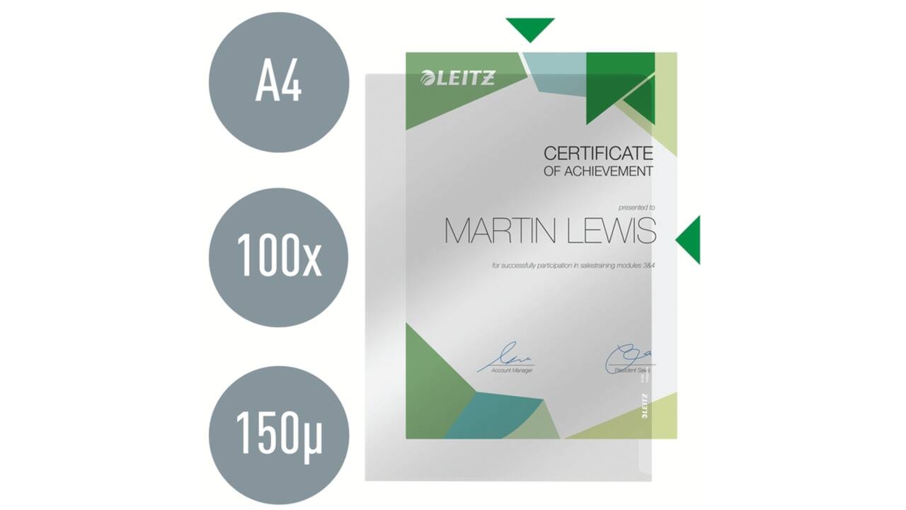 Insteekmap L-model Leitz Premium copy safe 0.15mm PVC A4 glashelder 100 stuks