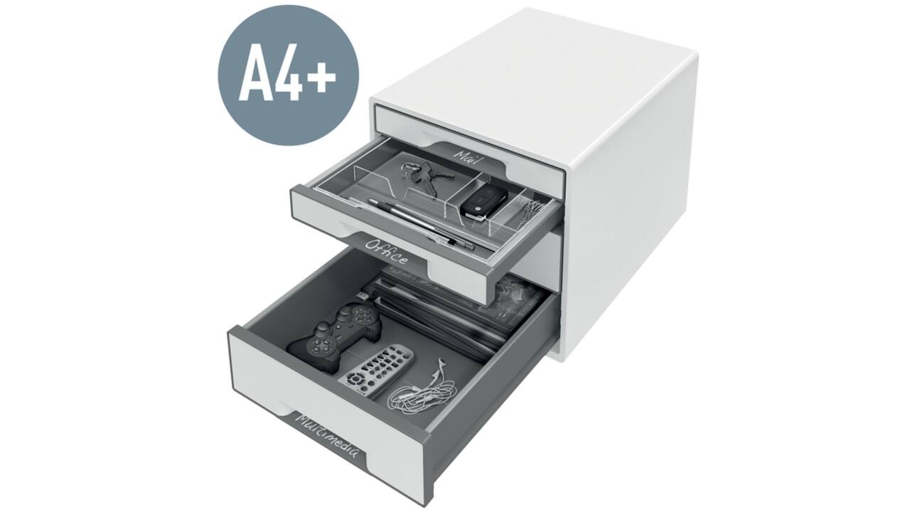 Ladenblok Leitz Wow Cube A4 maxi 4 laden wit/grijs