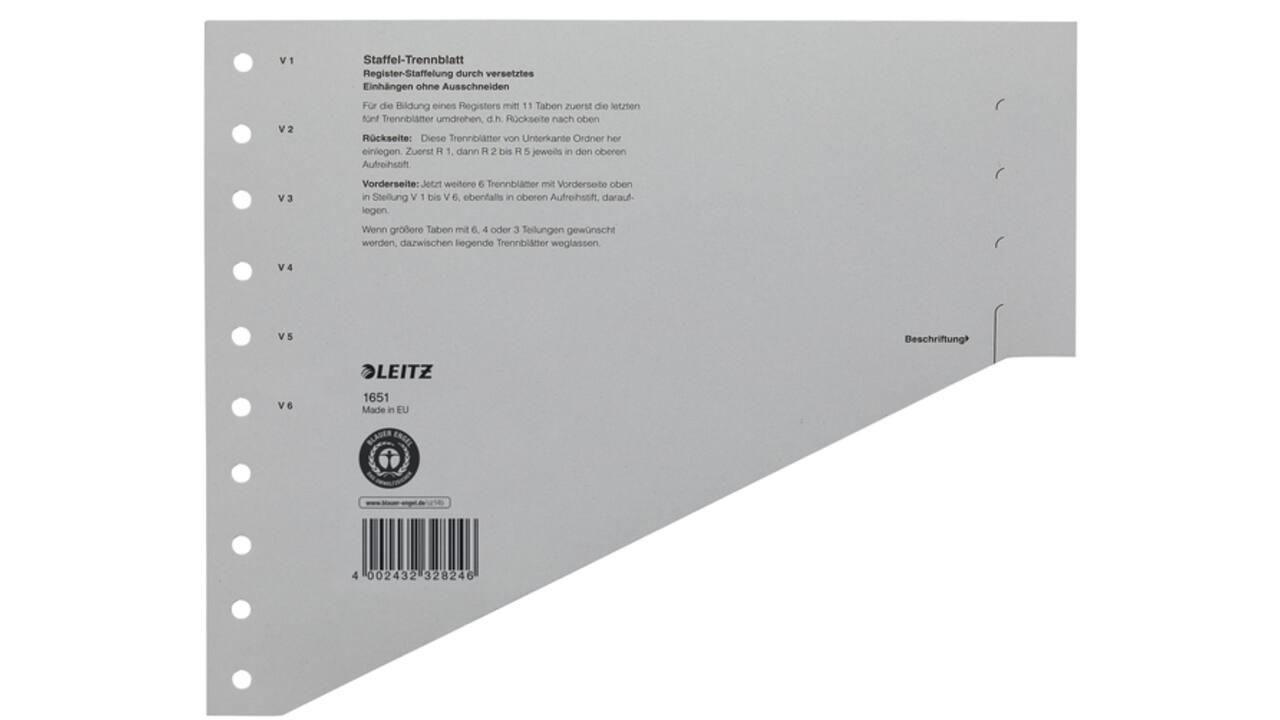 Scheidingsbladen Leitz A4 karton 200gr 11-gaats grijs